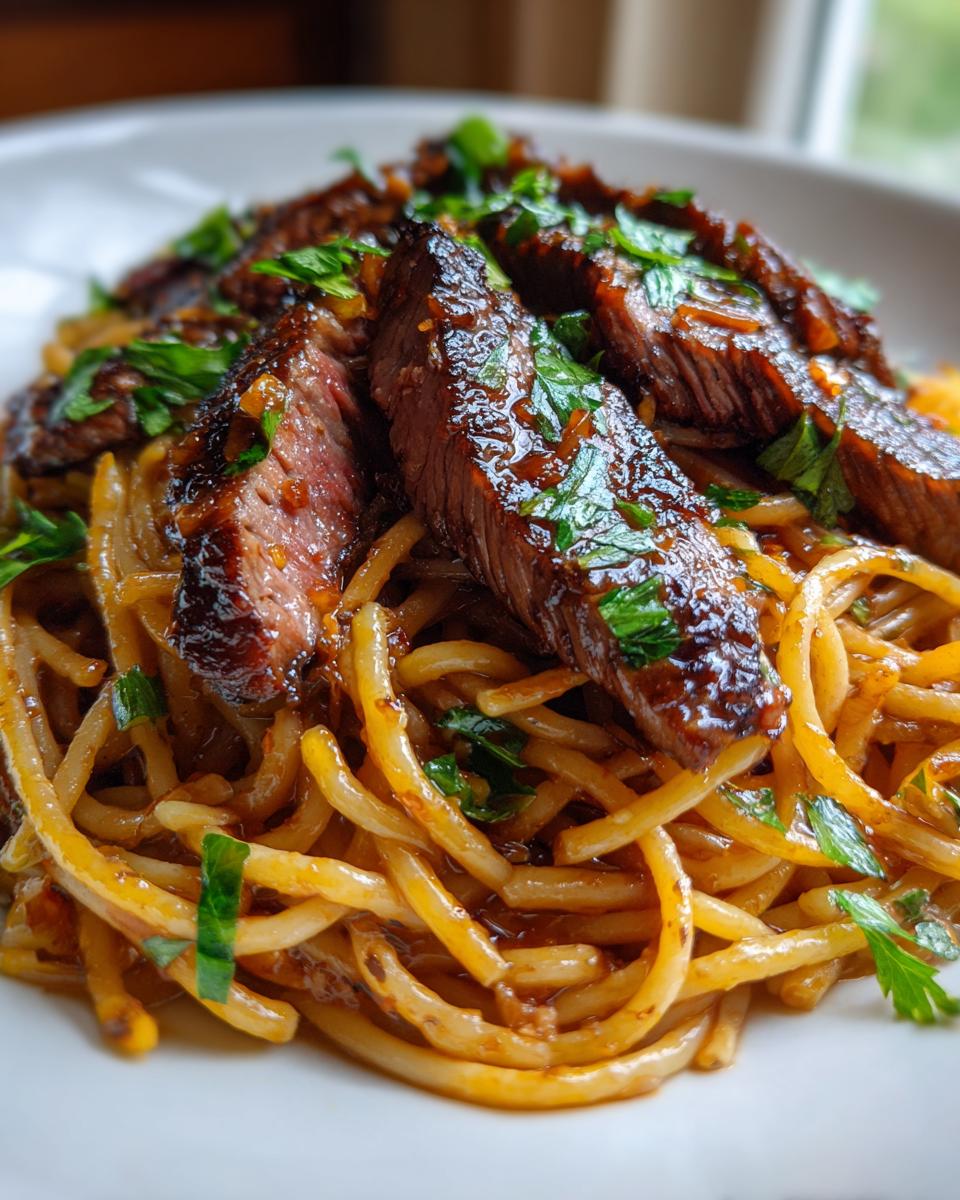 Sweet and Spicy Garlic Steak Pasta - detail 1