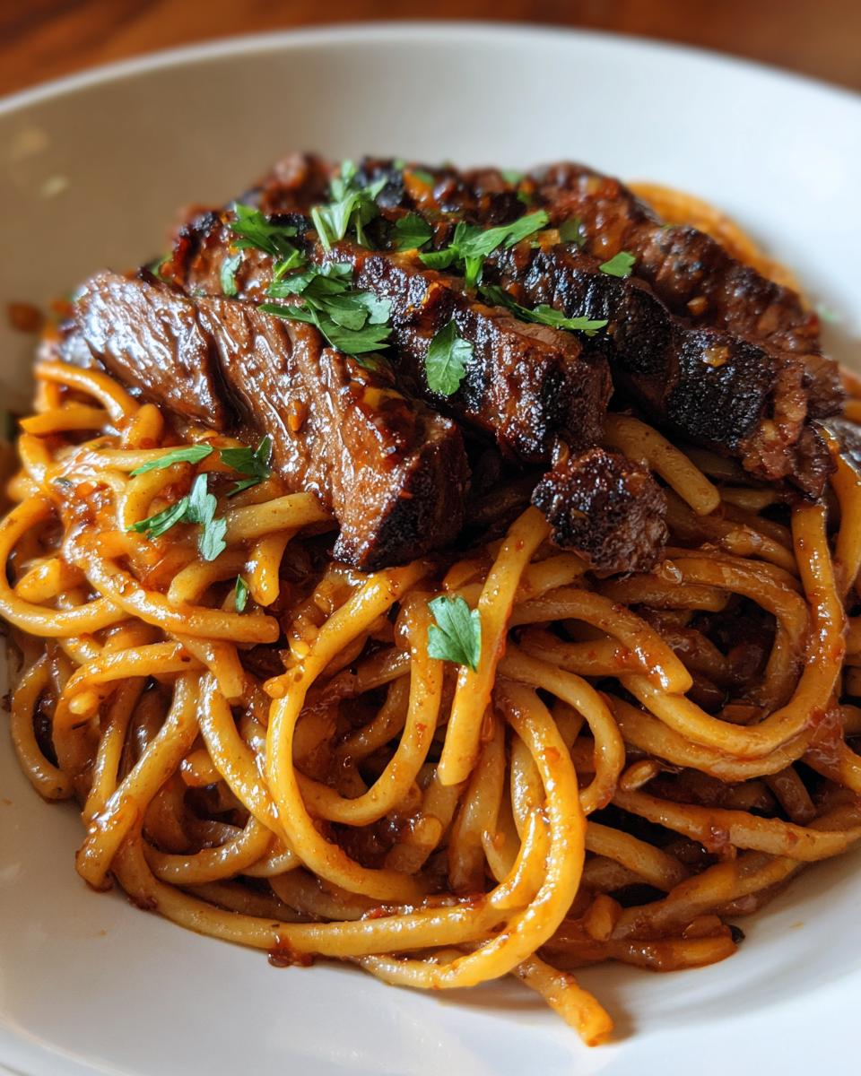 Sweet and Spicy Garlic Steak Pasta - detail 2
