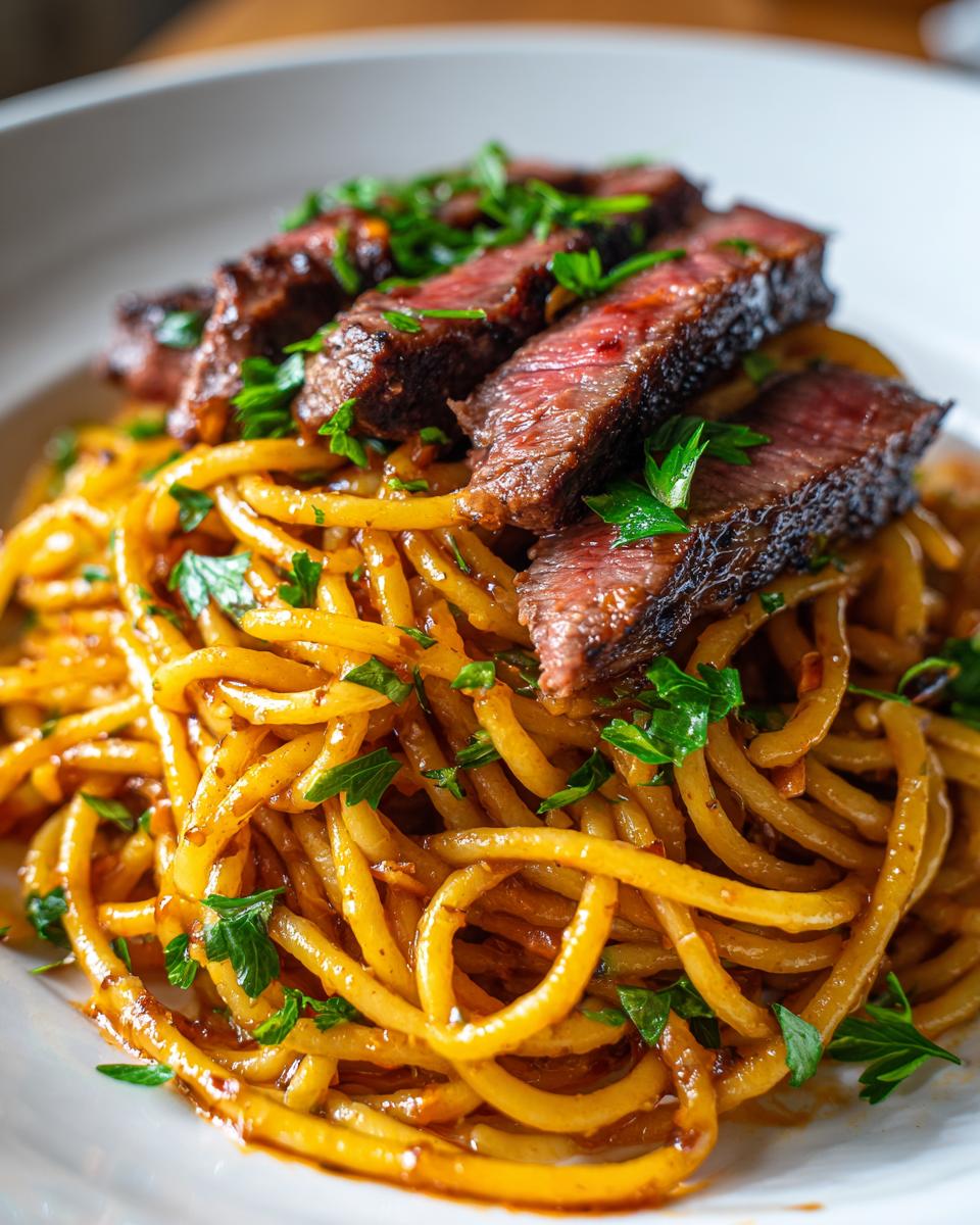 Sweet and Spicy Garlic Steak Pasta - detail 3