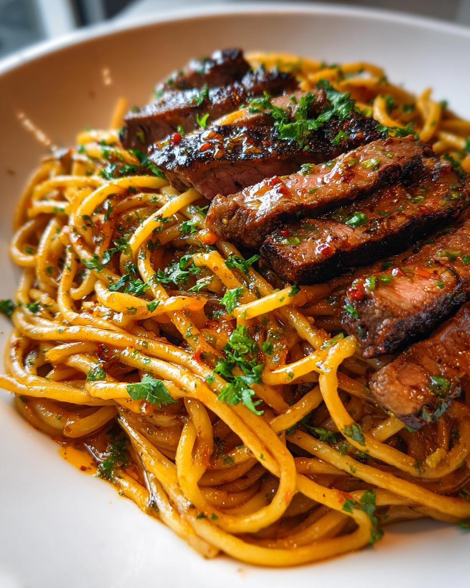 Sweet and Spicy Garlic Steak Pasta - detail 4