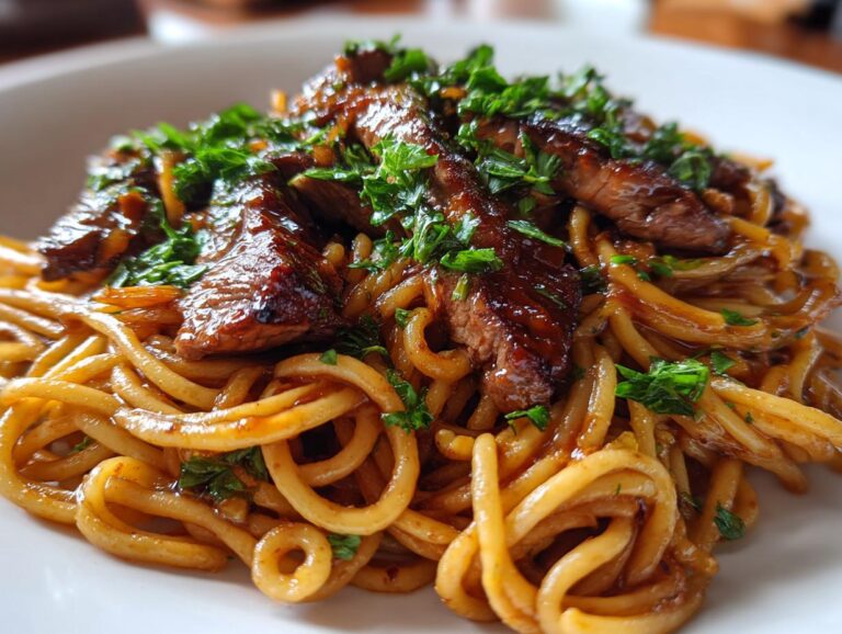 Sweet and Spicy Garlic Steak Pasta