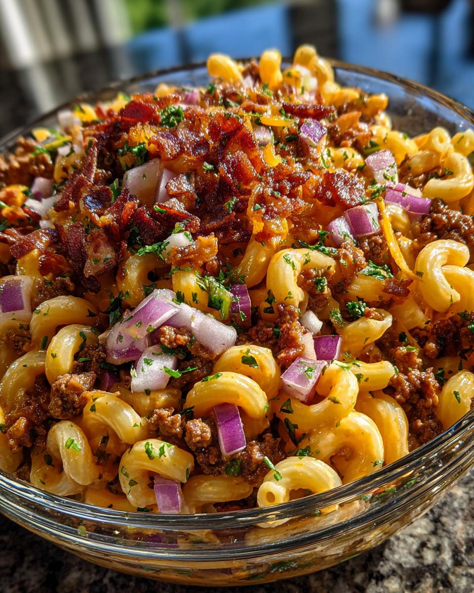 bbq bacon cheeseburger pasta salad - detail 1