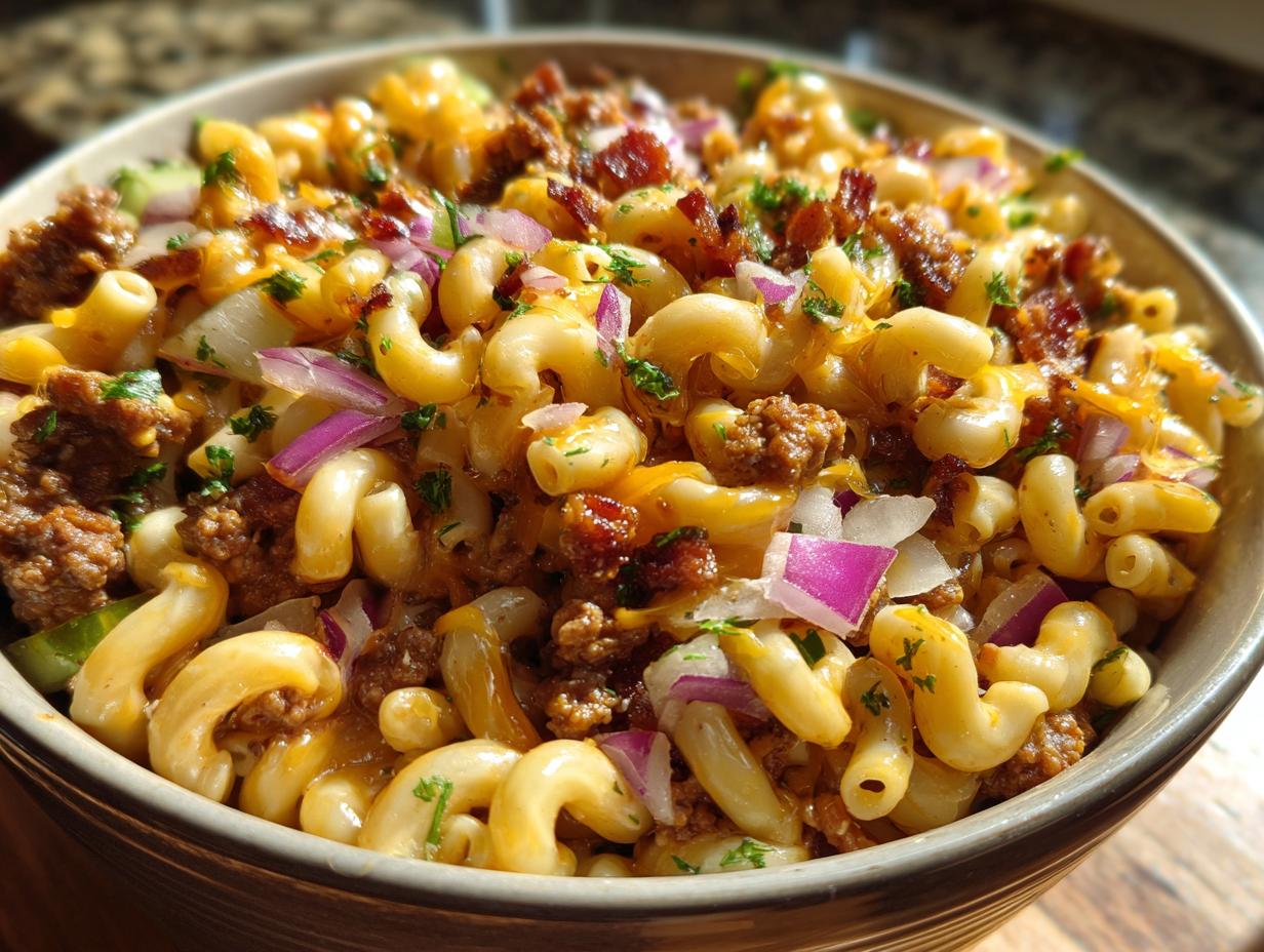 15-Min BBQ Bacon Cheeseburger Pasta Salad Your Guests Will Devour
