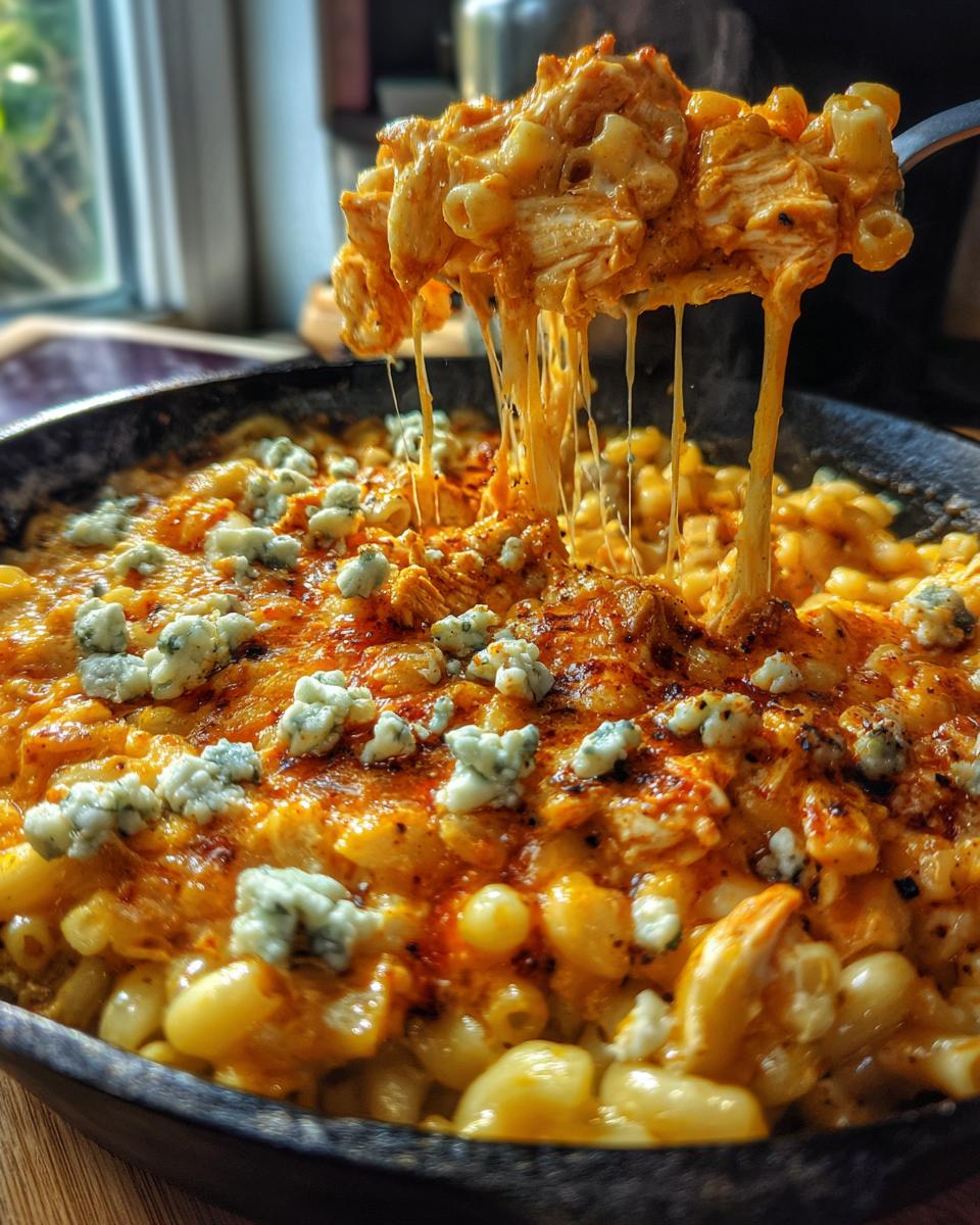 buffalo chicken mac and cheese skillet - detail 1