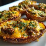 crunchy garlic cheesy beef potato skins