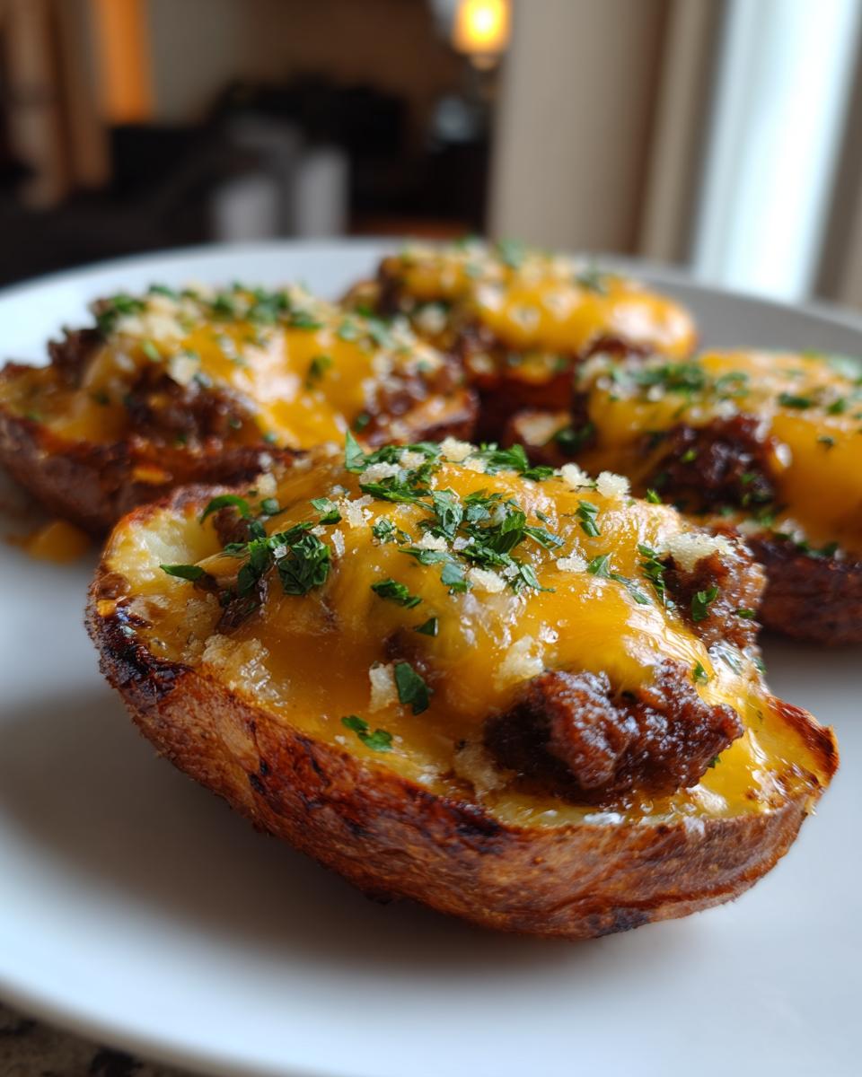 crunchy garlic cheesy beef potato skins - detail 2
