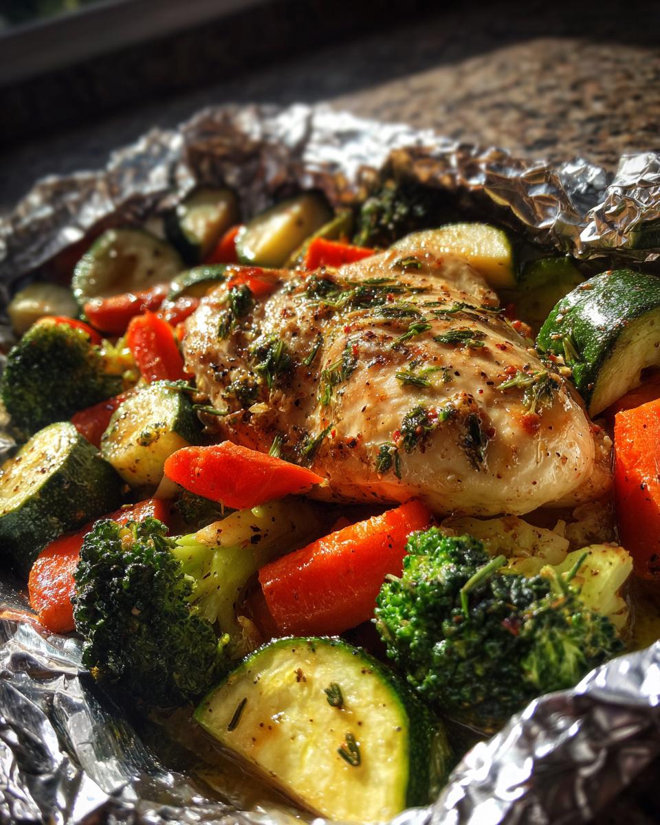 foil packet garlic herb chicken veggies - detail 2