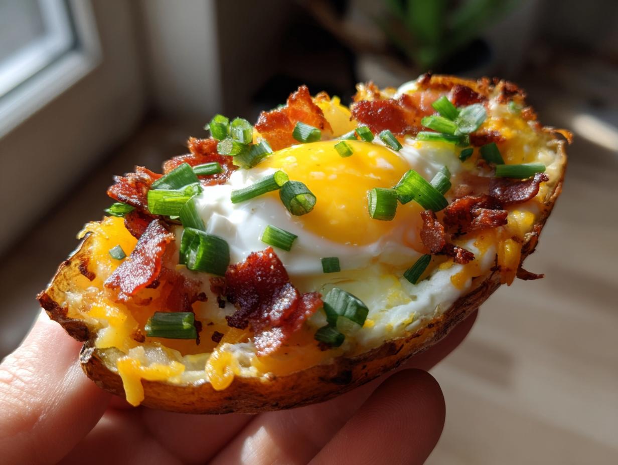 Crispy 4-Ingredient Loaded Breakfast Potato Skins You’ll Crave