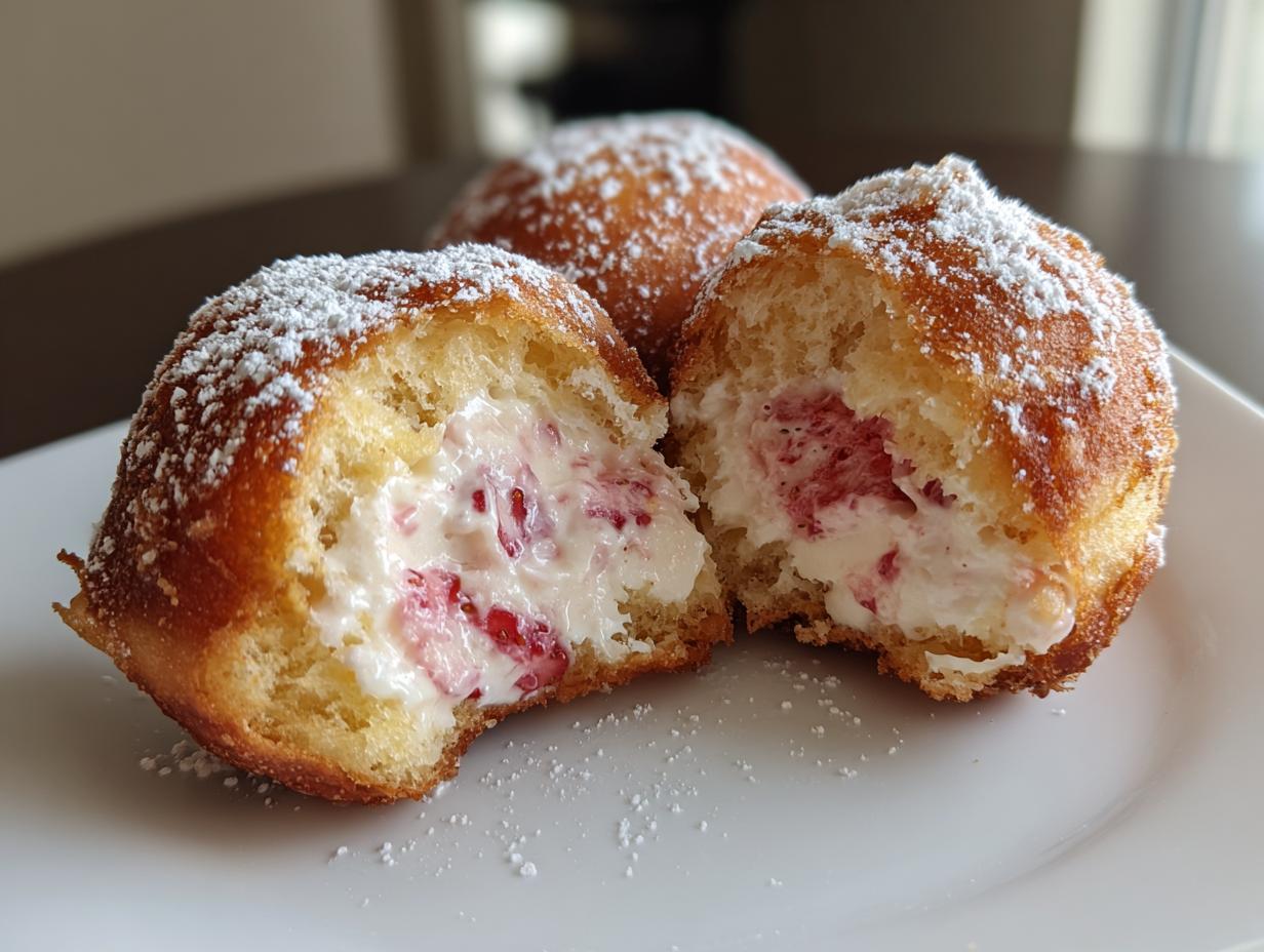 strawberry cheesecake stuffed donuts