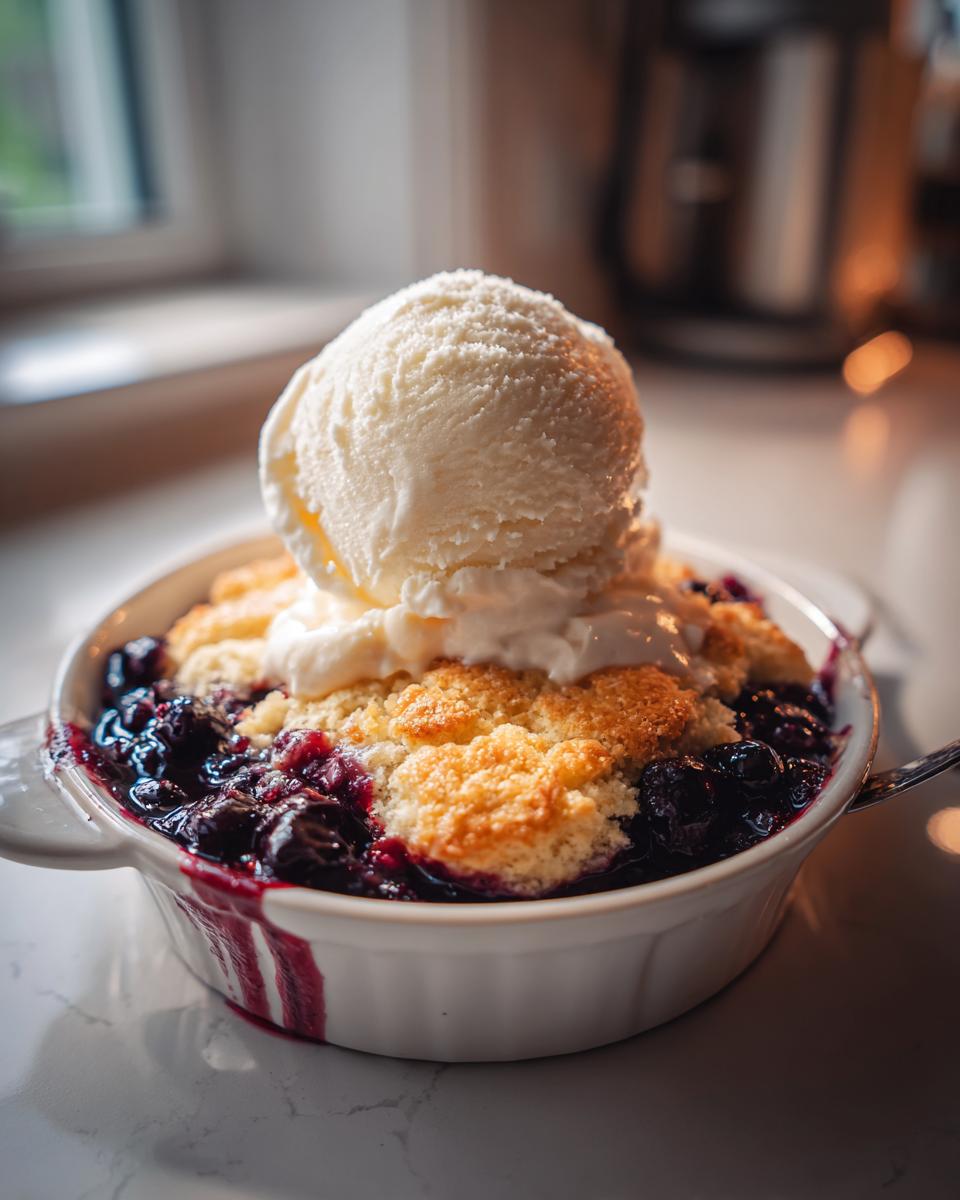 Blueberry Cobbler with White Peach Ice Cream - detail 1