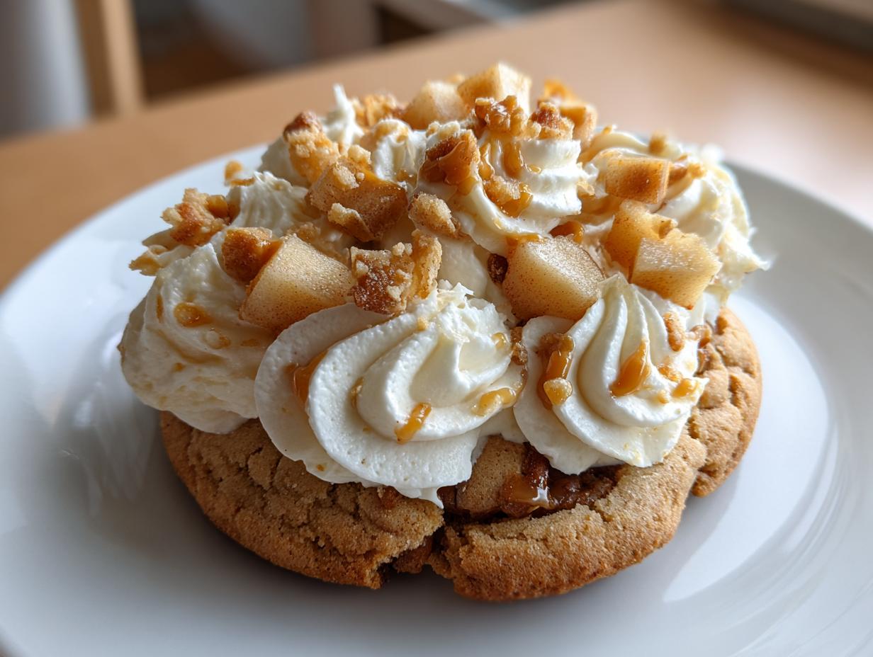 Irresistible Caramel Apple Cookies with Cream Cheese Frosting and Apple Chips