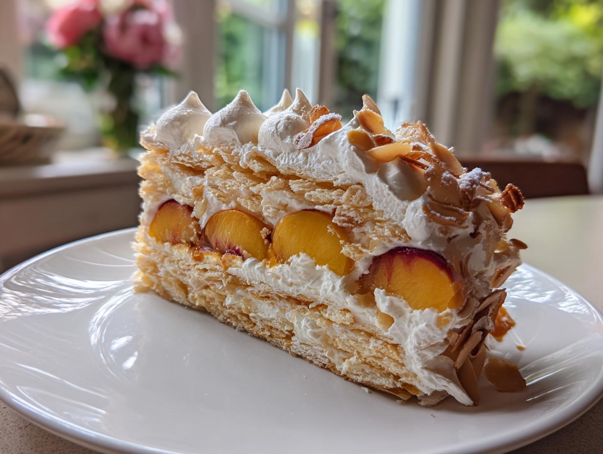 Dreamy Dacquoise with Peaches and Cream in 4 Easy Steps