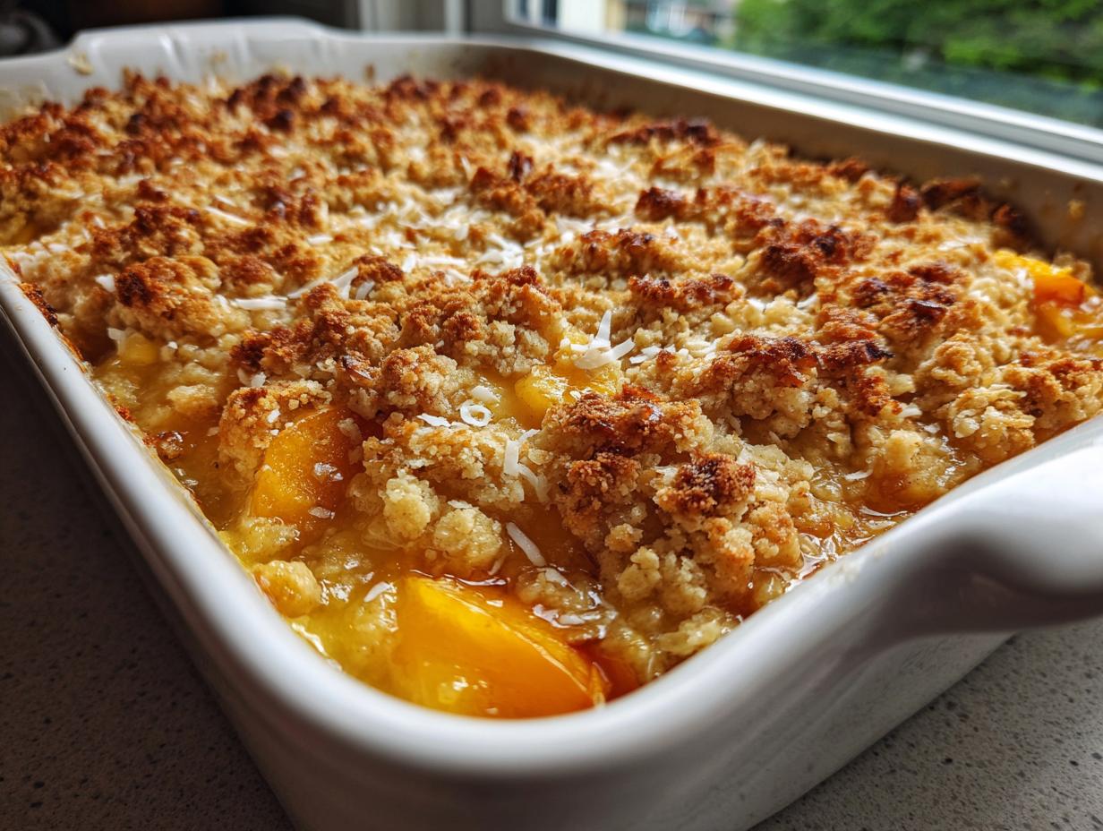 Delicious 6-Ingredient Peach & Coconut Streusel Cobbler Recipe