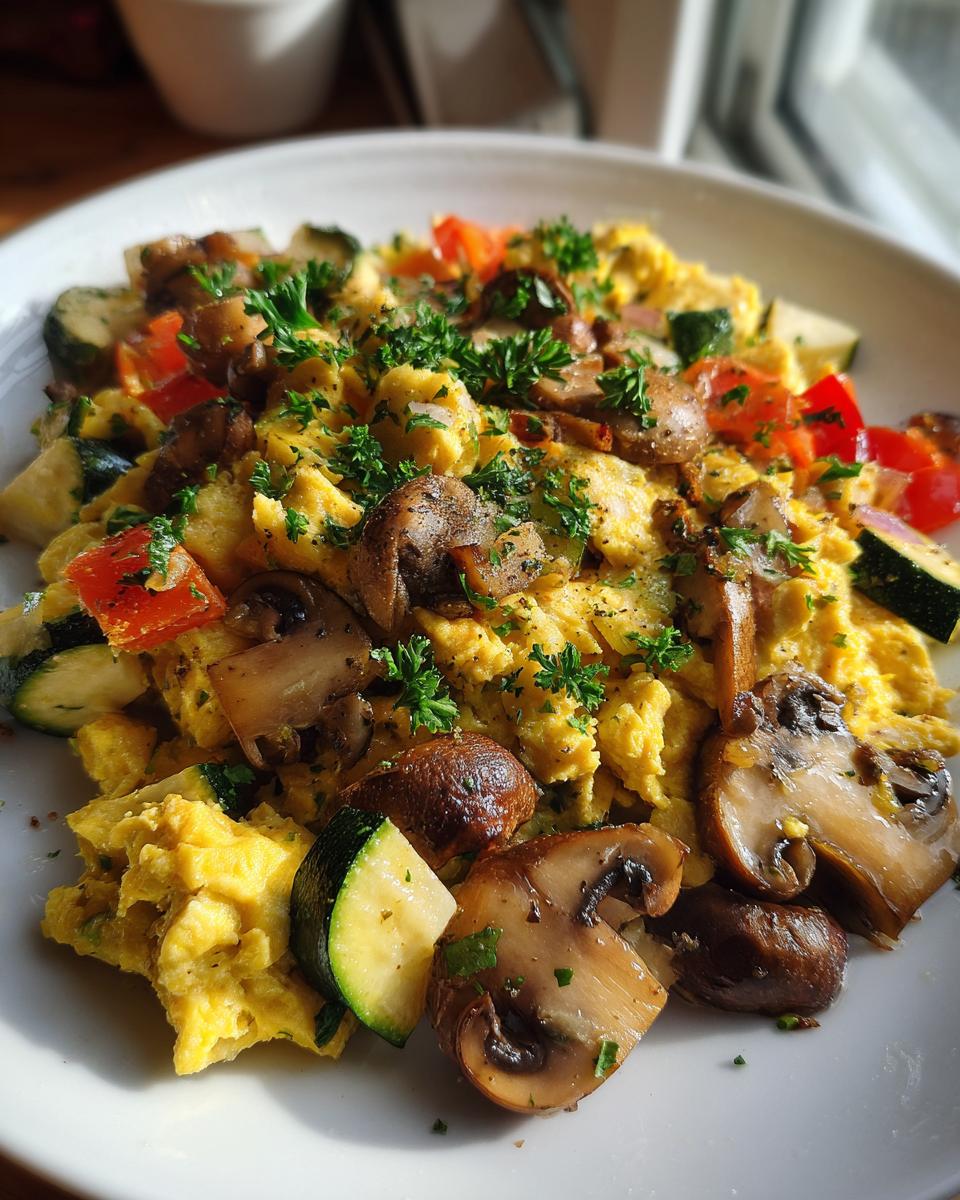 veggie packed zucchini mushroom scramble - detail 1