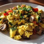 veggie packed zucchini mushroom scramble