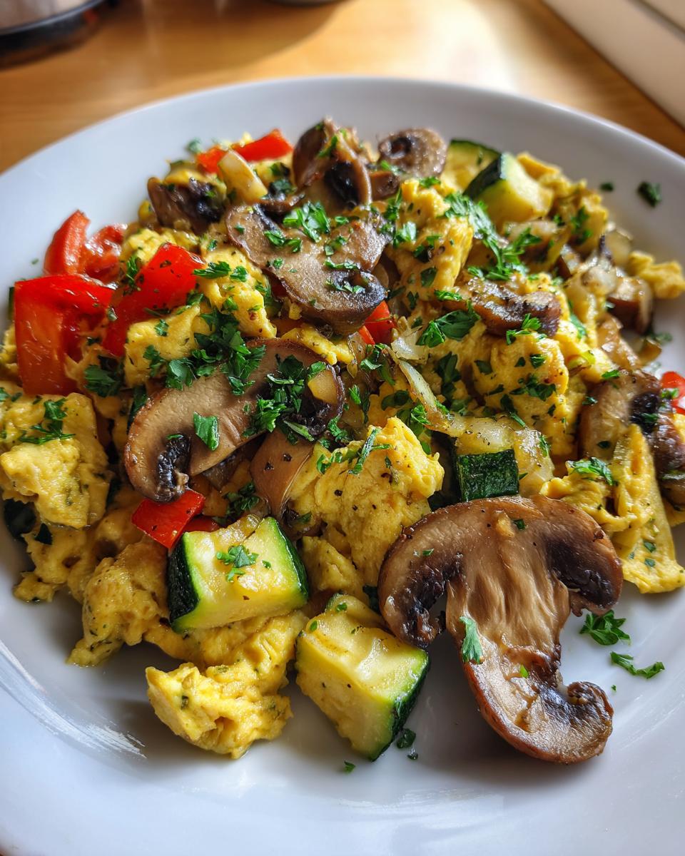 veggie packed zucchini mushroom scramble - detail 2