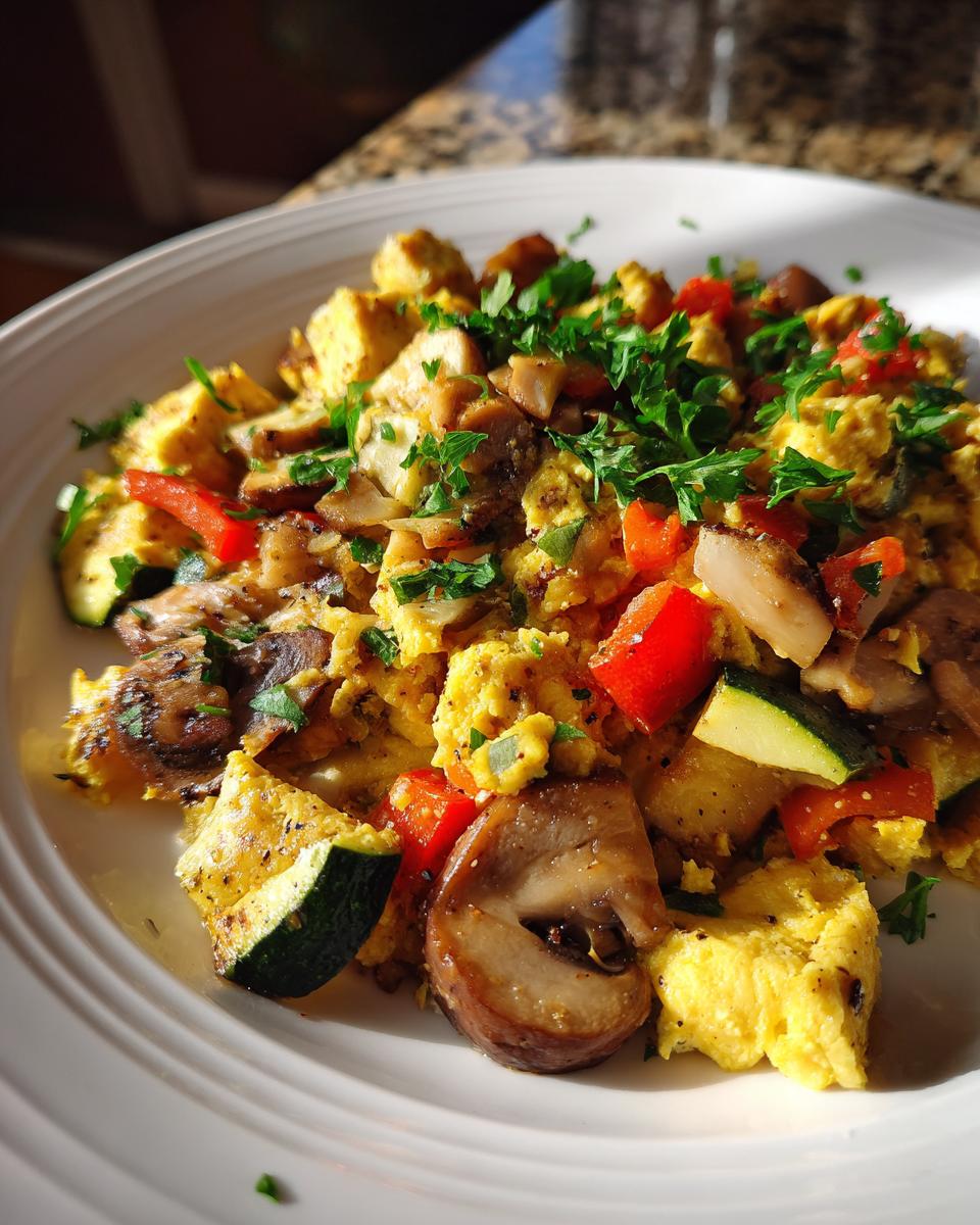 veggie packed zucchini mushroom scramble - detail 3
