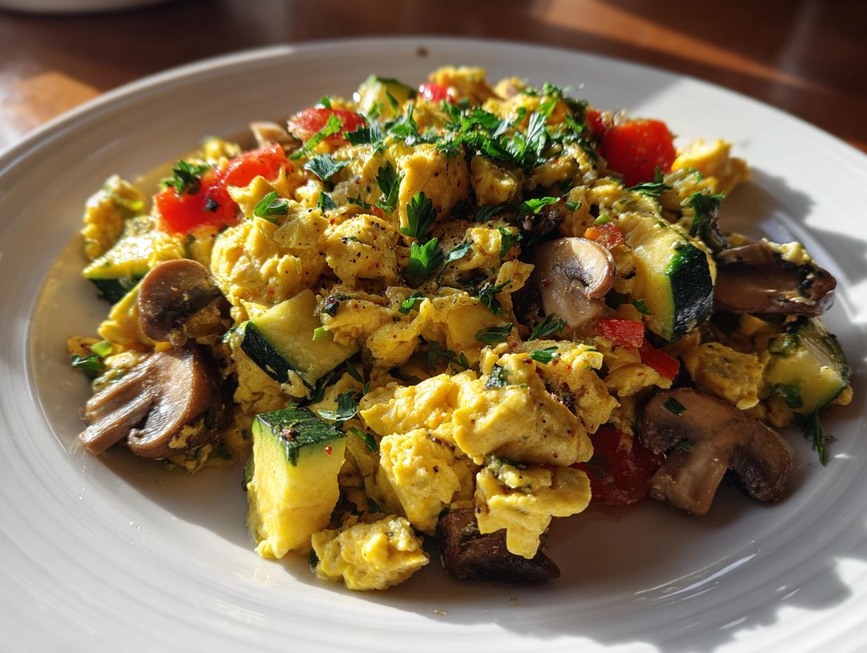 15-Minute Veggie Packed Zucchini Mushroom Scramble – Pure Bliss