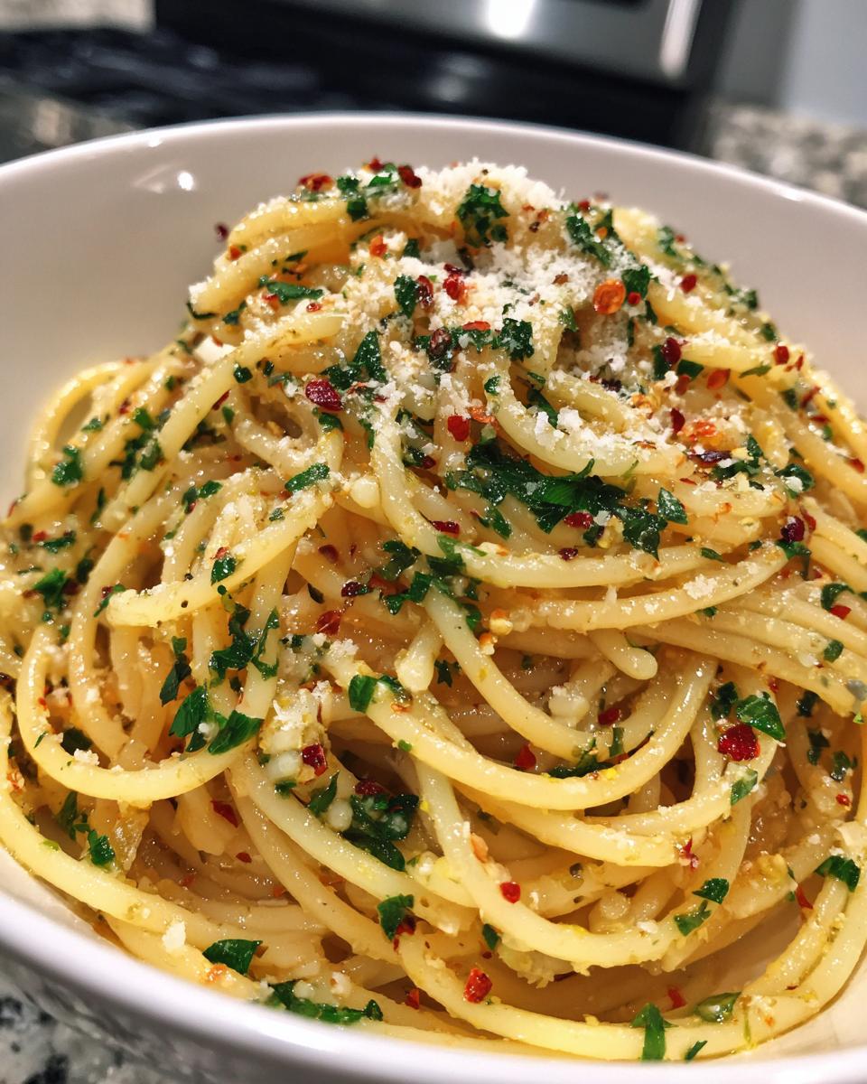Italian Pasta with Garlic Olive Oil Sauce - detail 2