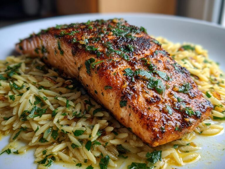 Seared Salmon Lemon Orzo