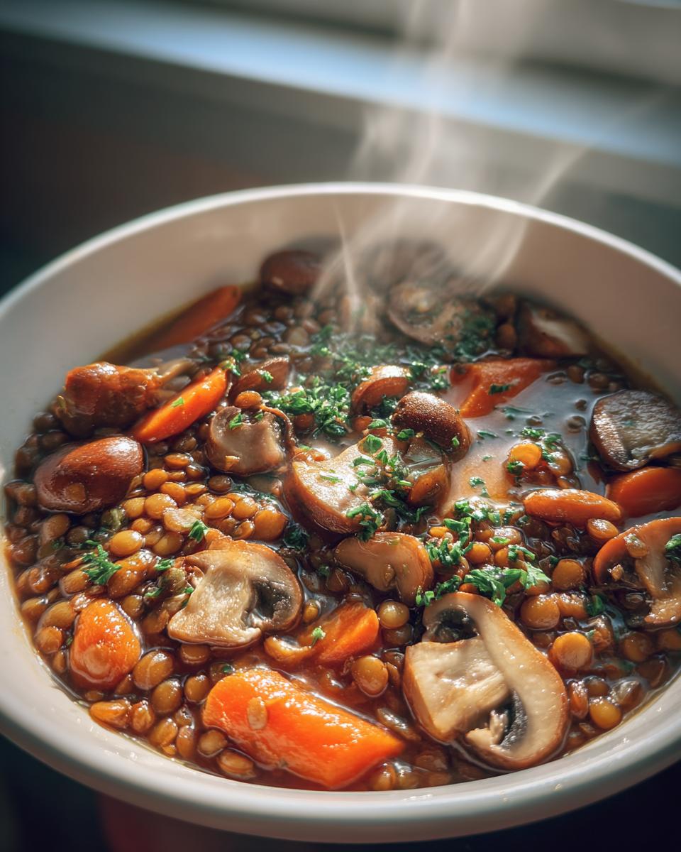 lentil mushroom stew - detail 2