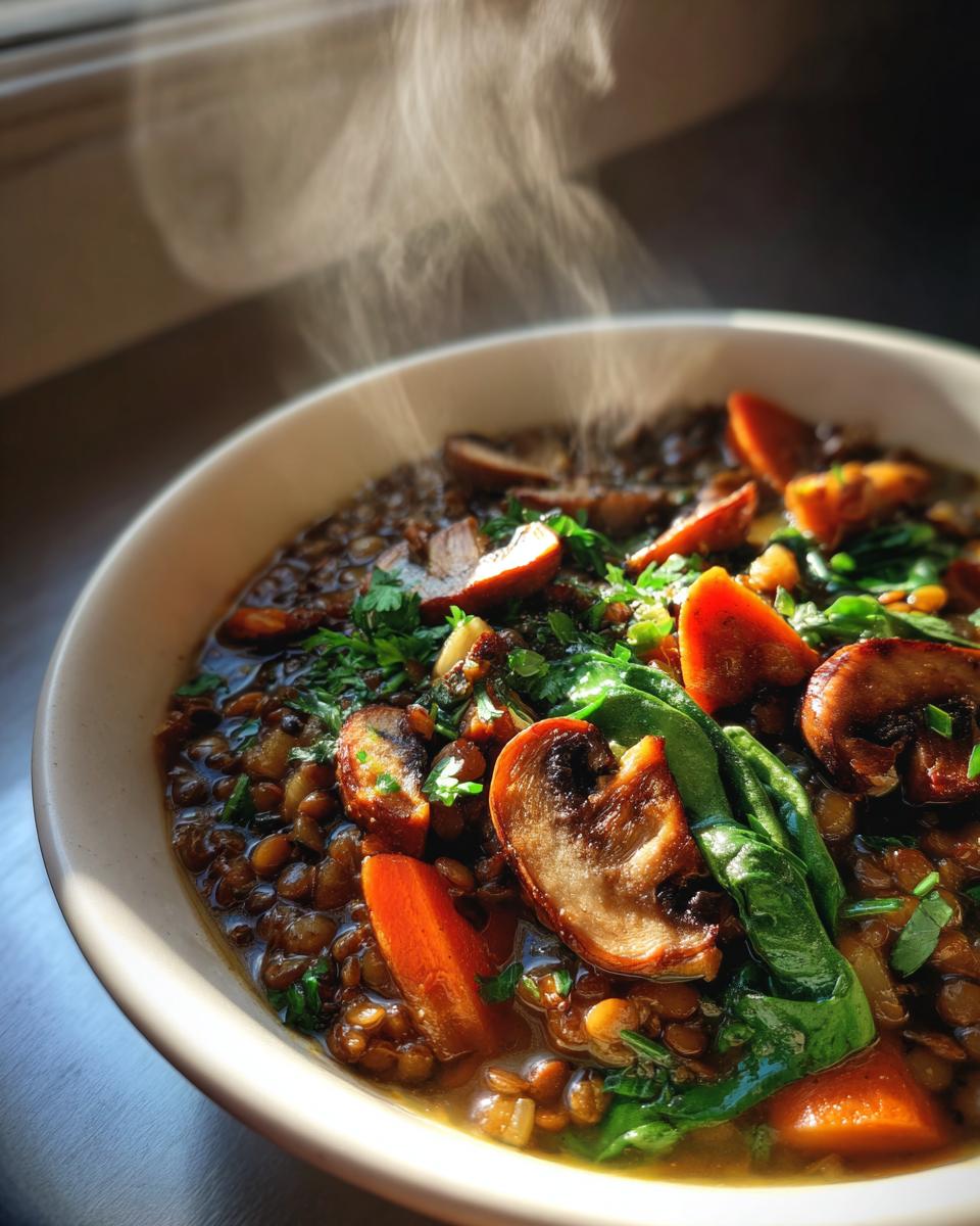 lentil mushroom stew - detail 3