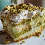 Pistachio Dessert Lasagna with Whipped Cream and Cheesecake Layers