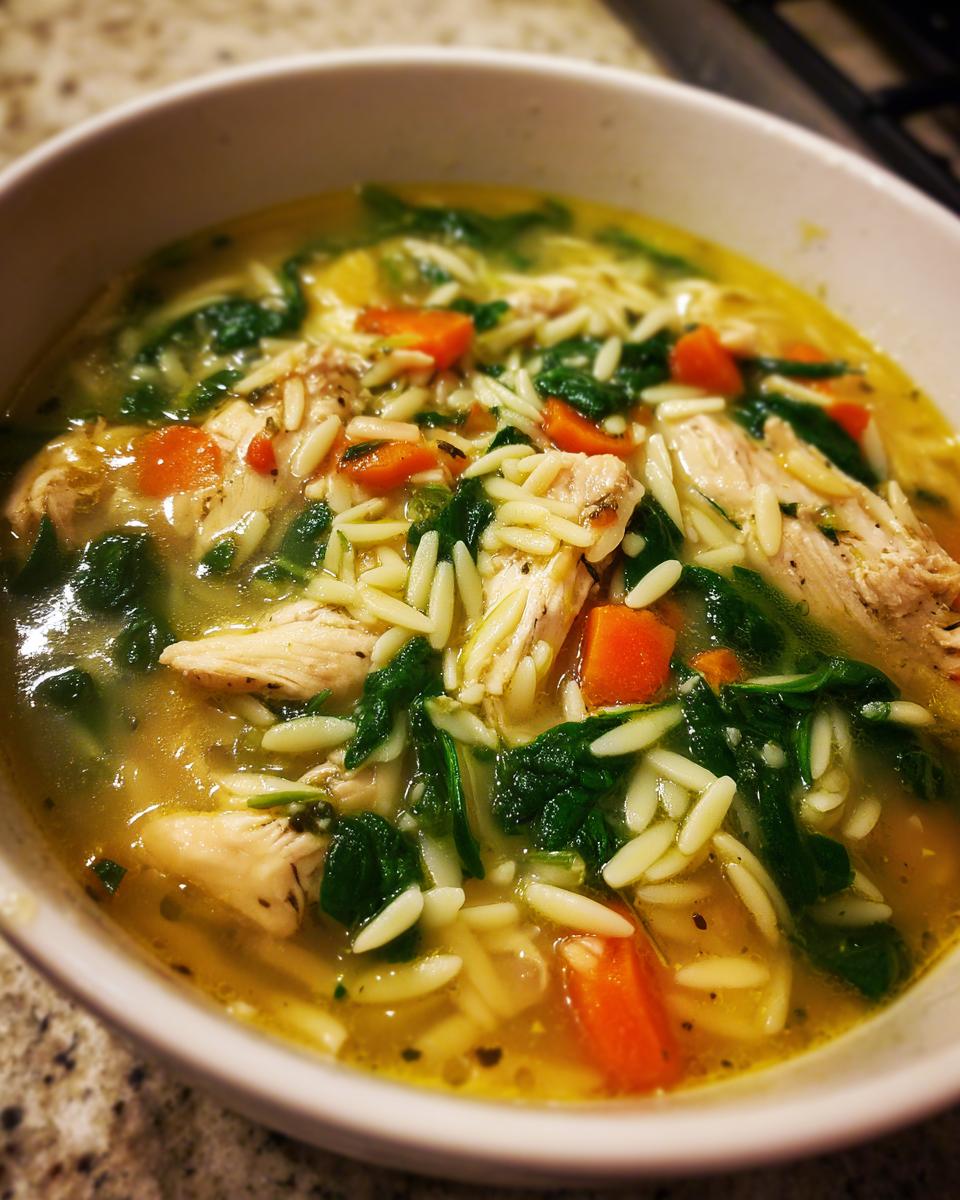 Lemon Chicken and Spinach Orzo Soup - detail 1