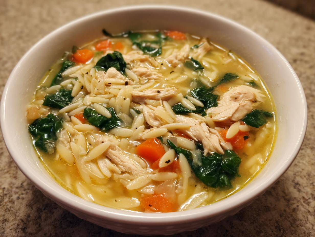 Lemon Chicken and Spinach Orzo Soup