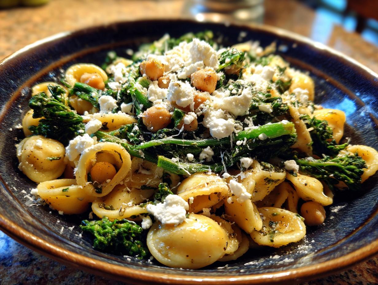 Orecchiette with Greens, Garbanzo Beans and Ricotta Salata