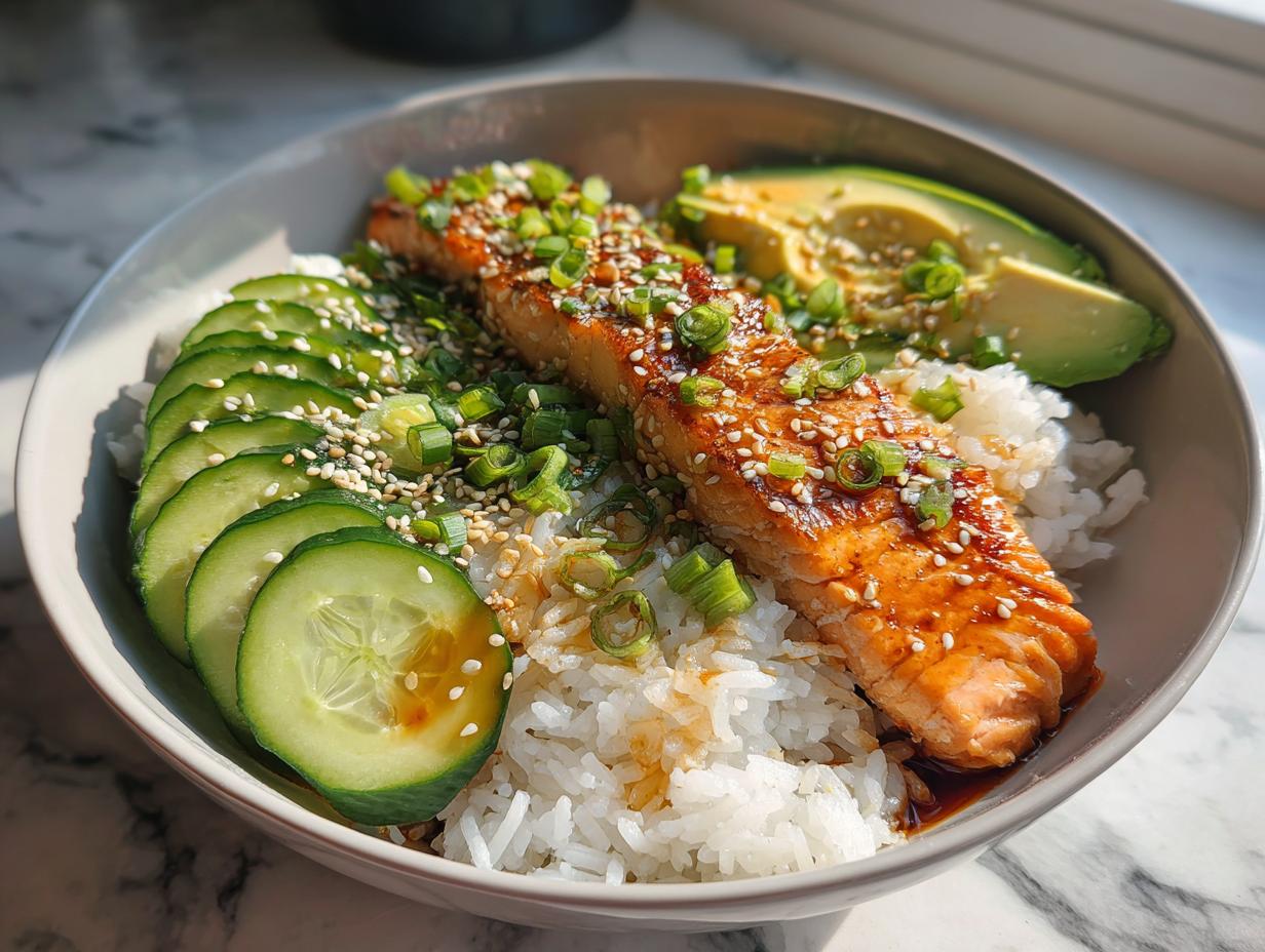 Salmon Rice Bowls with Avocado and Cucumber