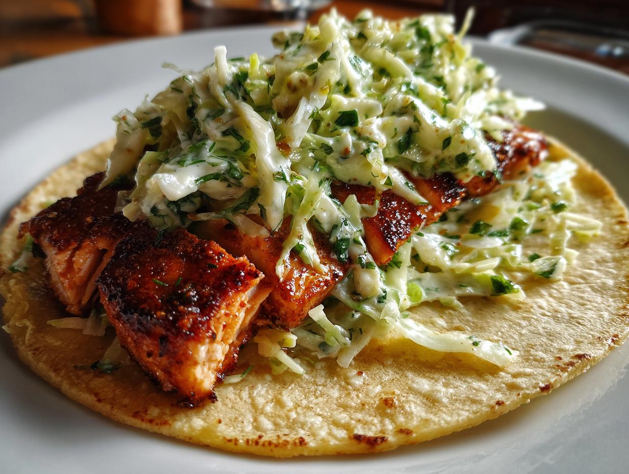 Crispy Salmon Tacos with Dill Slaw