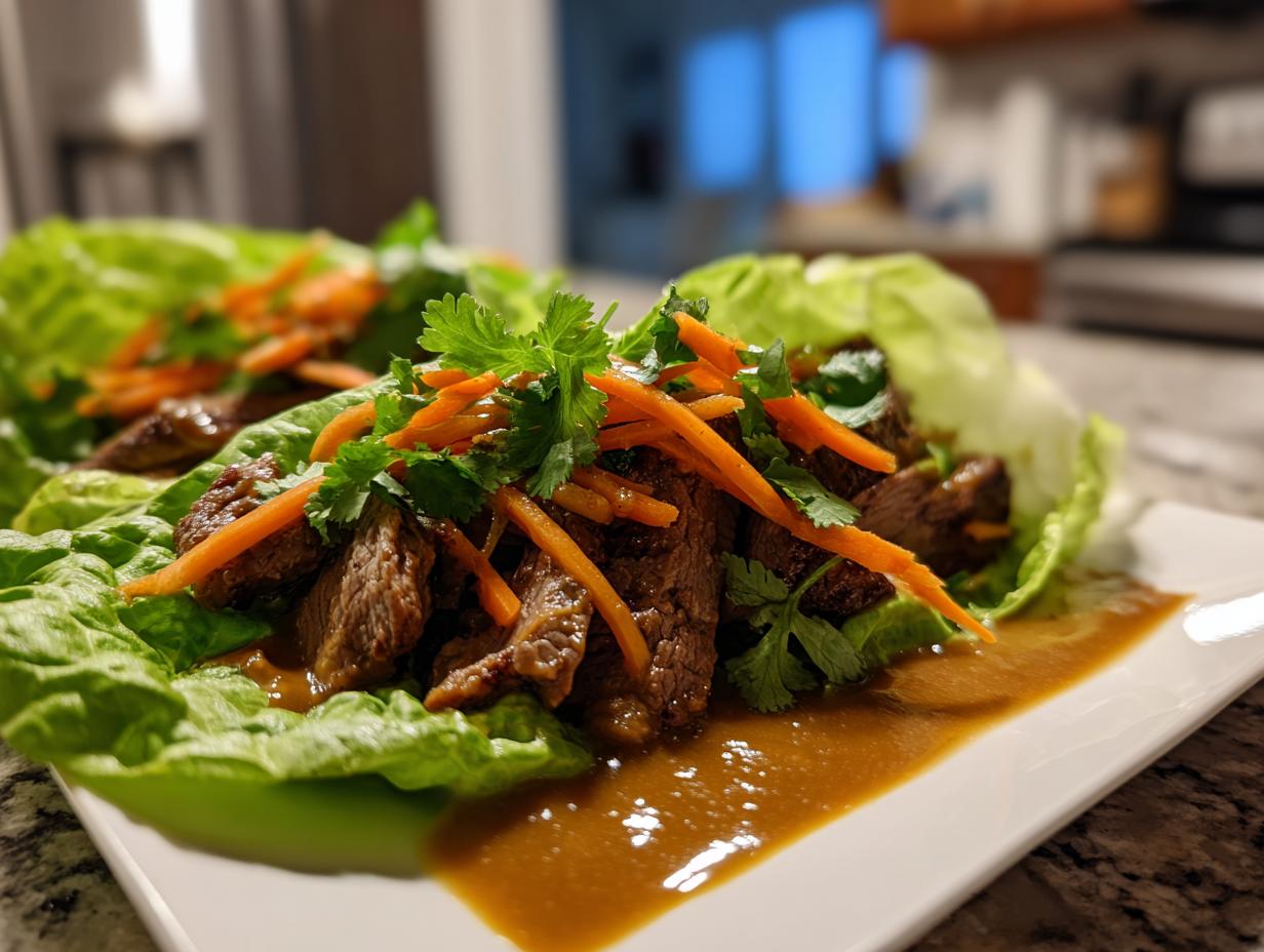 Steak Lettuce Wraps with Peanut Sauce