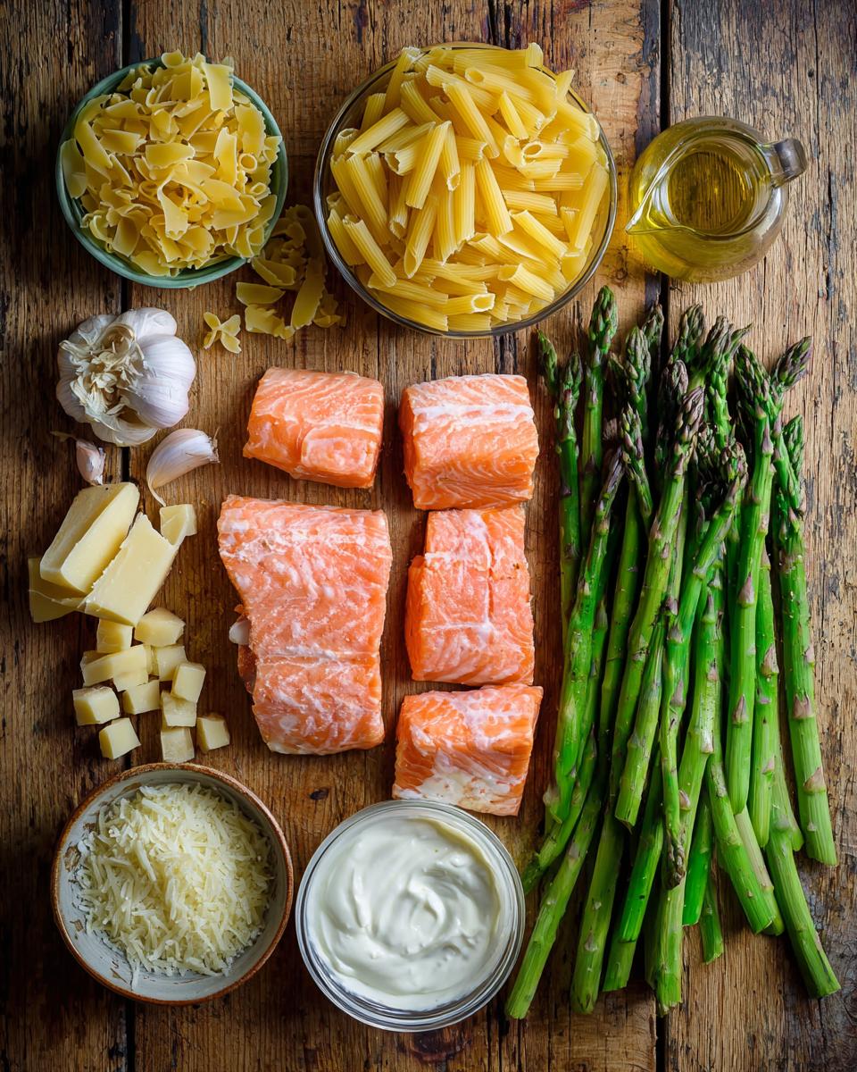 Creamy Salmon & Asparagus Pasta ingredients