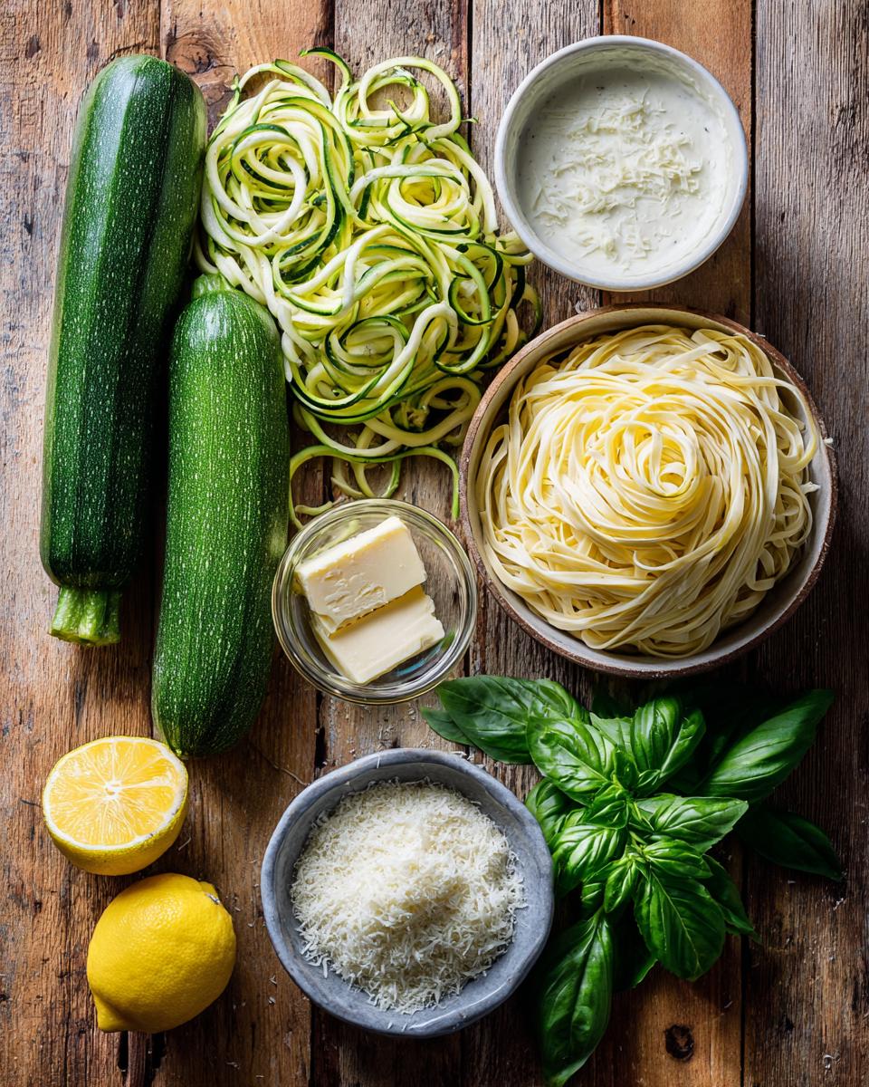 Lemon Basil Zucchini Pasta Alfredo ingredients