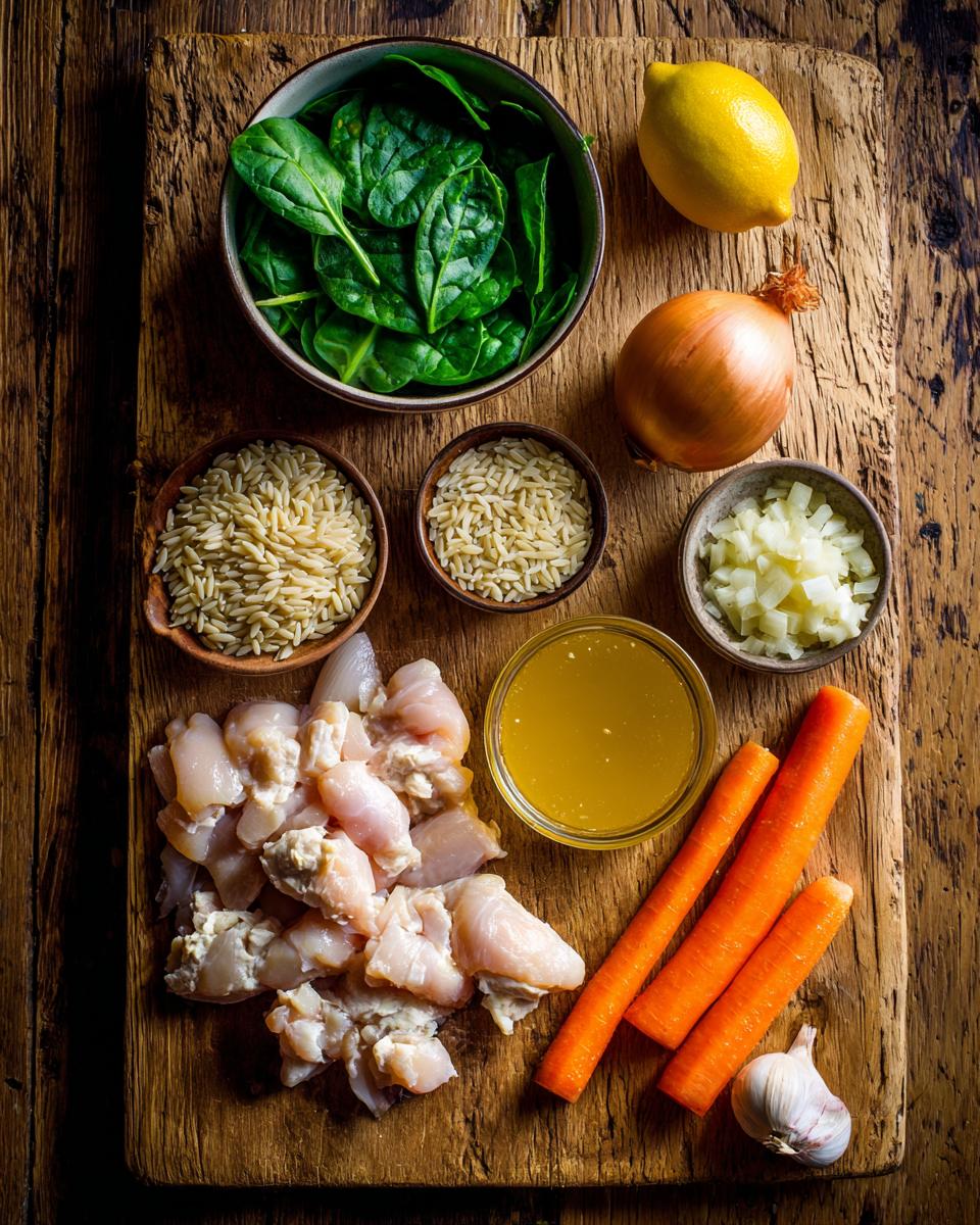 Lemon Chicken and Spinach Orzo Soup ingredients